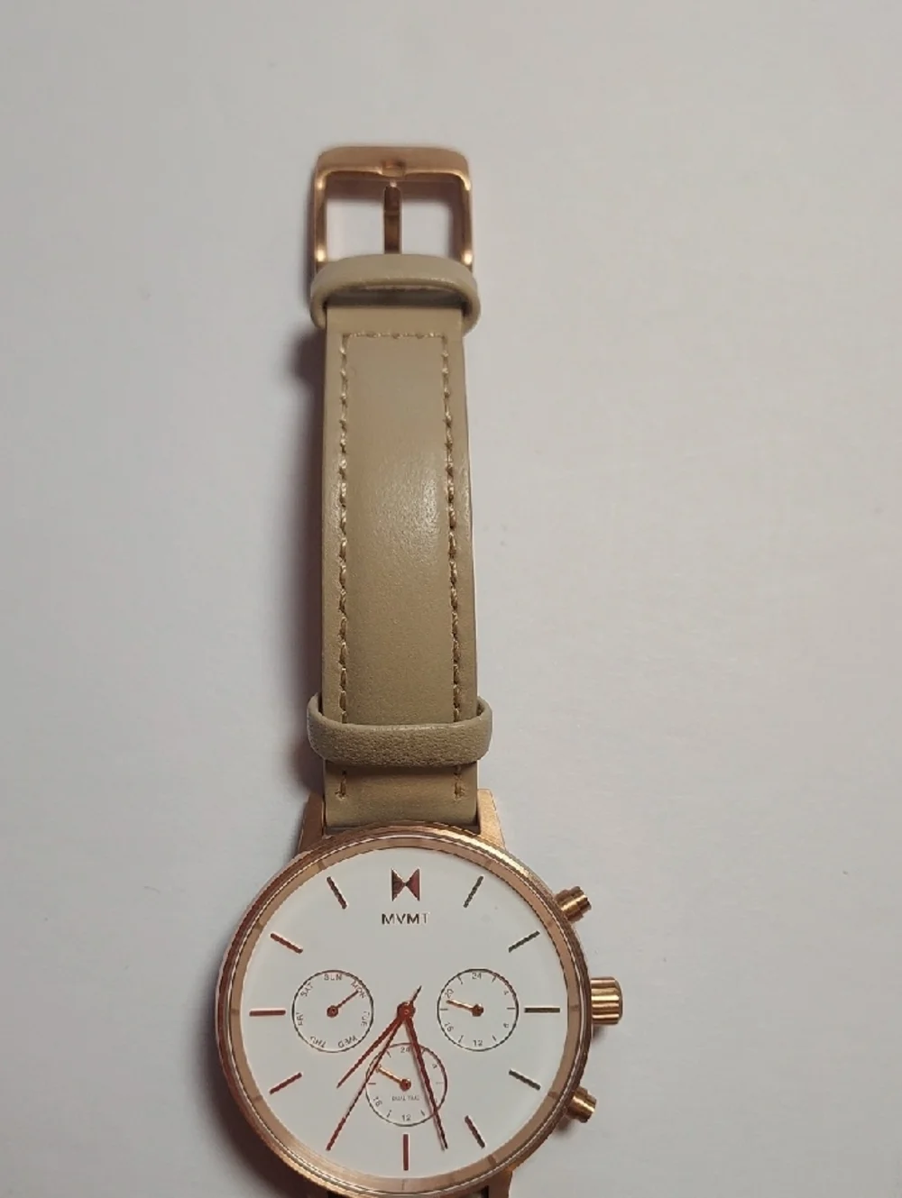 MVMT Rose gold Watch With Beige Leather Strap Chronograph Watch